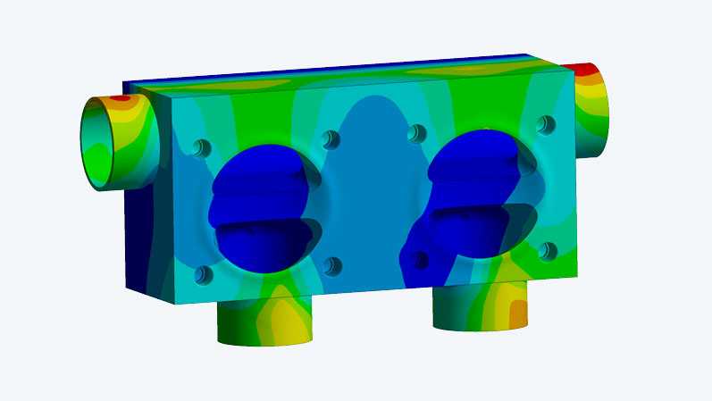 Temperature field simulation of a GEMÜ multi-port valve block with Ansys Mechanical
