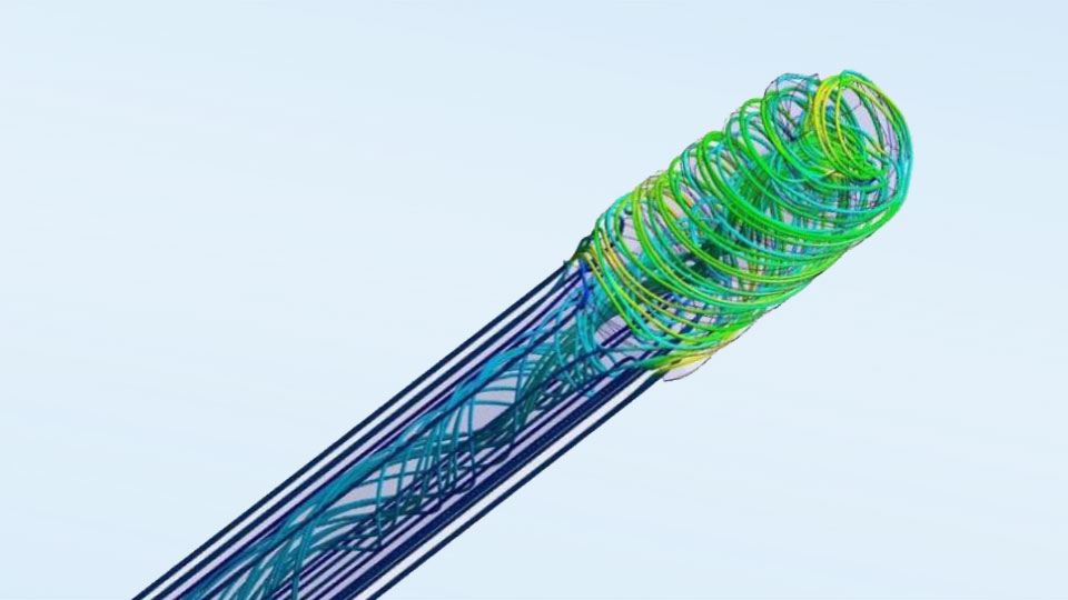 Figure 1: Cooling system CFD streamlines colored with velocity.